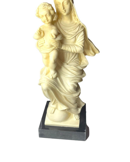 Vintage Religious Mary & Baby Jesus Resin Statue on Marble