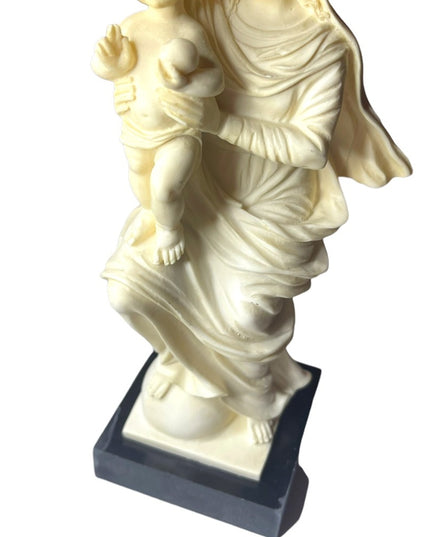 Vintage Religious Mary & Baby Jesus Resin Statue on Marble