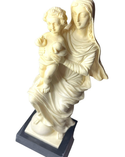 Vintage Religious Mary & Baby Jesus Resin Statue on Marble
