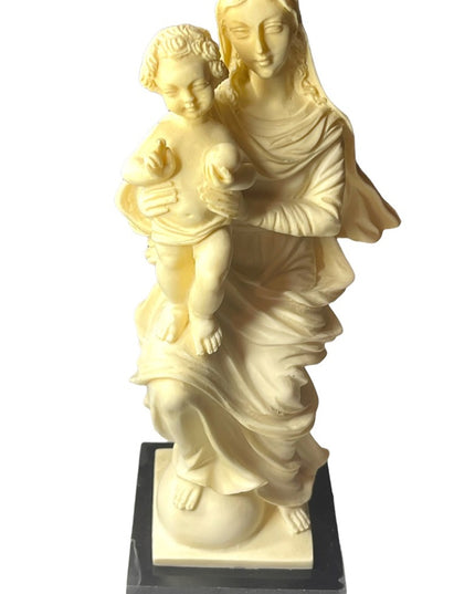 Vintage Religious Mary & Baby Jesus Resin Statue on Marble