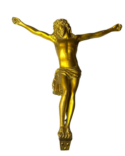 Antique Black Oak wood Victorian Heavy Brass Crucifix Religious Jesus Wall hang