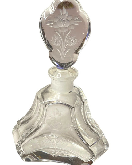Vintage Val St Lambert Perfume Bottle ~ Etched Rose Crystal Glass