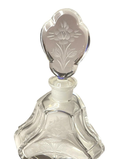 Vintage Val St Lambert Perfume Bottle ~ Etched Rose Crystal Glass