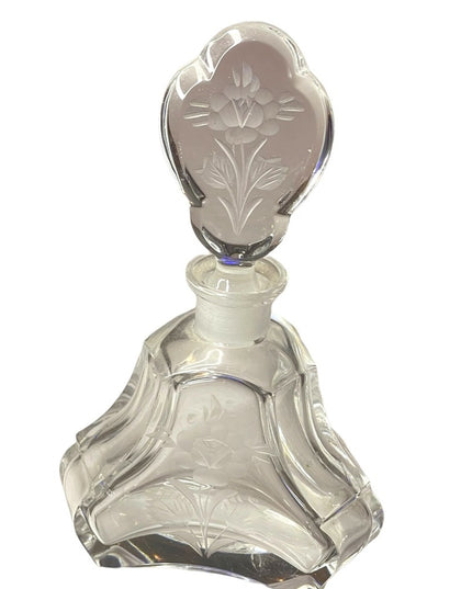 Vintage Val St Lambert Perfume Bottle ~ Etched Rose Crystal Glass