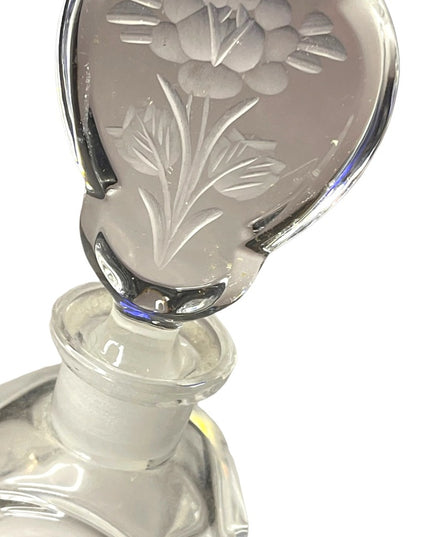 Vintage Val St Lambert Perfume Bottle ~ Etched Rose Crystal Glass