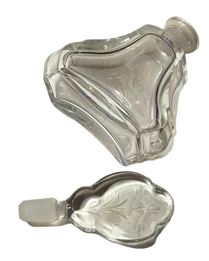 Vintage Val St Lambert Perfume Bottle ~ Etched Rose Crystal Glass