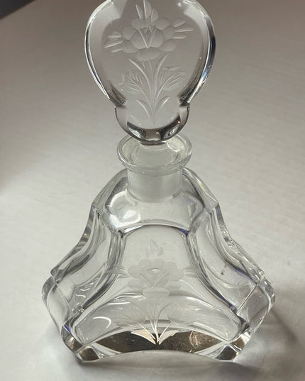 Vintage Val St Lambert Perfume Bottle ~ Etched Rose Crystal Glass