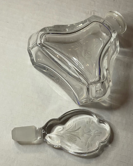 Vintage Val St Lambert Perfume Bottle ~ Etched Rose Crystal Glass