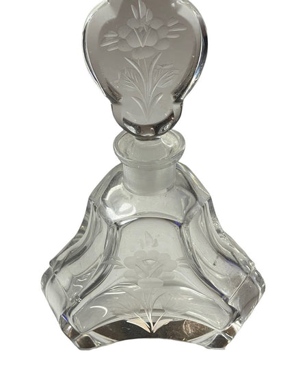 Vintage Val St Lambert Perfume Bottle ~ Etched Rose Crystal Glass