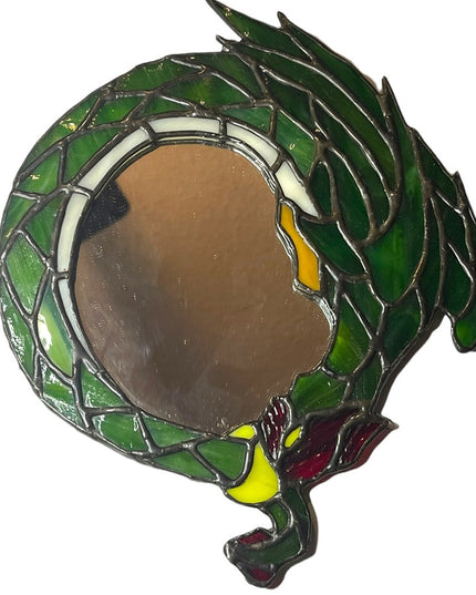 Vintage Stained glass artisan Spelled gazing mirror sm Serpent