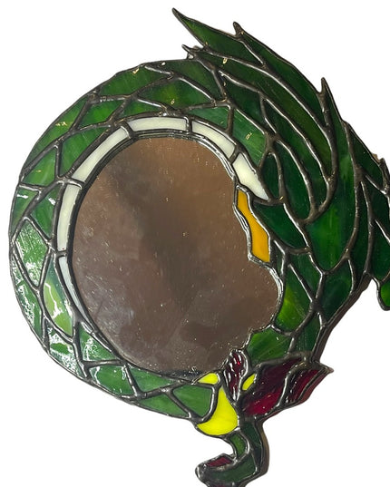 Vintage Stained glass artisan Spelled gazing mirror sm Serpent
