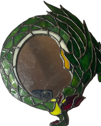 Vintage Stained glass artisan Spelled gazing mirror sm Serpent