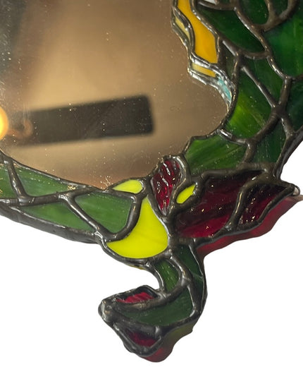 Vintage Stained glass artisan Spelled gazing mirror sm Serpent