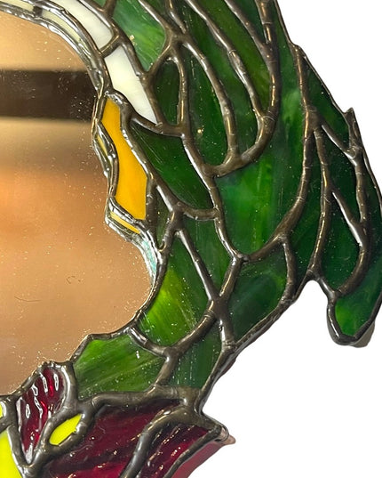 Vintage Stained glass artisan Spelled gazing mirror sm Serpent