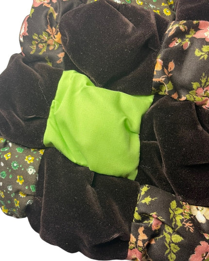 Vintage groovy 1970s Quilted purse bag velvet floral Handmade earth