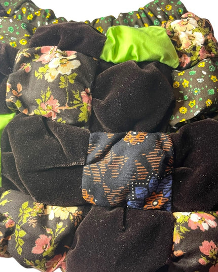Vintage groovy 1970s Quilted purse bag velvet floral Handmade earth