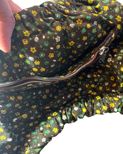 Vintage groovy 1970s Quilted purse bag velvet floral Handmade earth