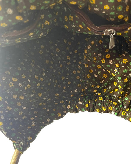 Vintage groovy 1970s Quilted purse bag velvet floral Handmade earth