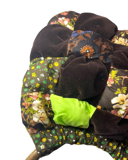 Vintage groovy 1970s Quilted purse bag velvet floral Handmade earth