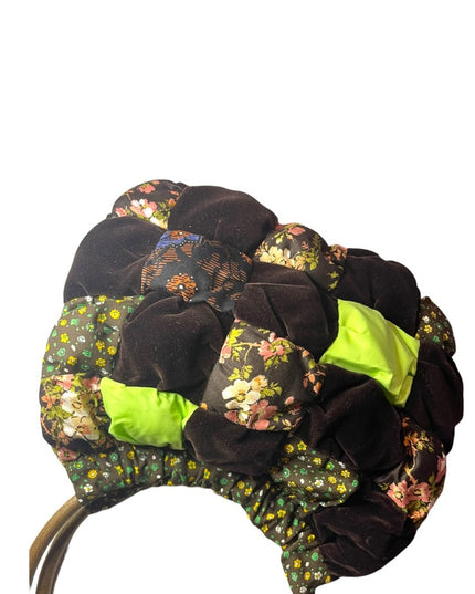 Vintage groovy 1970s Quilted purse bag velvet floral Handmade earth