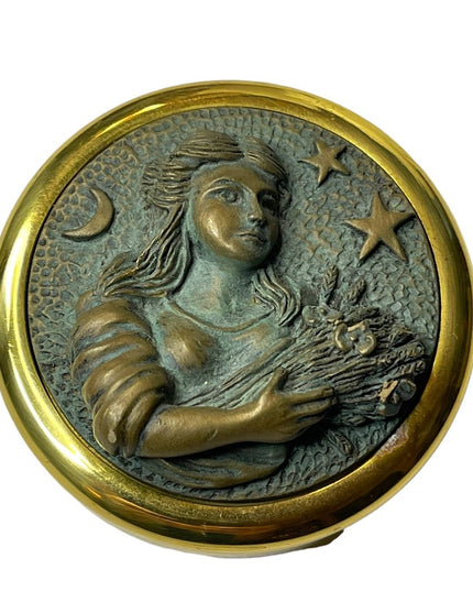 Vintage Brass Zodiac Sign Virgo Paperweight, Stuart Houghton England