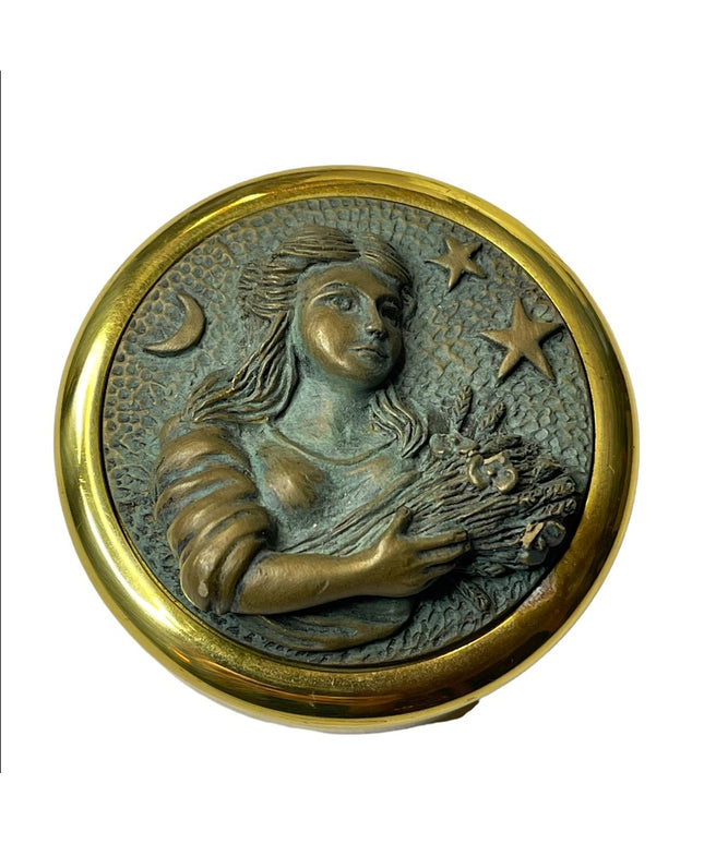 Vintage Brass Zodiac Sign Virgo Paperweight, Stuart Houghton England