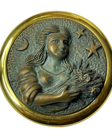 Vintage Brass Zodiac Sign Virgo Paperweight, Stuart Houghton England