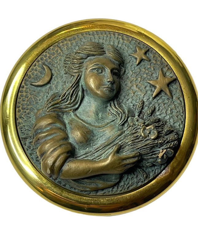 Vintage Brass Zodiac Sign Virgo Paperweight, Stuart Houghton England