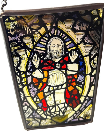 Vintage Artisan Handmade Stained glass religious Jesus window hanging Christ