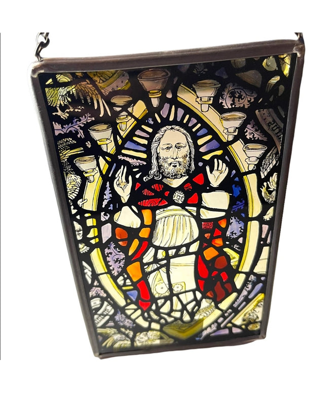 Vintage Artisan Handmade Stained glass religious Jesus window hanging Christ