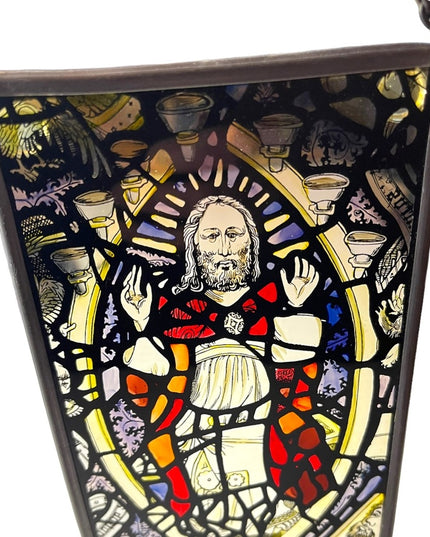 Vintage Artisan Handmade Stained glass religious Jesus window hanging Christ
