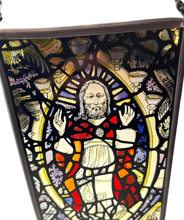 Vintage Artisan Handmade Stained glass religious Jesus window hanging Christ