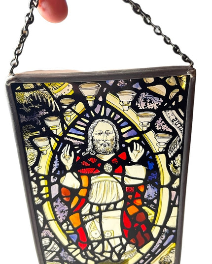 Vintage Artisan Handmade Stained glass religious Jesus window hanging Christ
