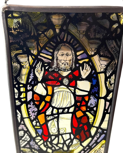 Vintage Artisan Handmade Stained glass religious Jesus window hanging Christ