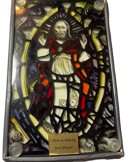 Vintage Artisan Handmade Stained glass religious Jesus window hanging Christ