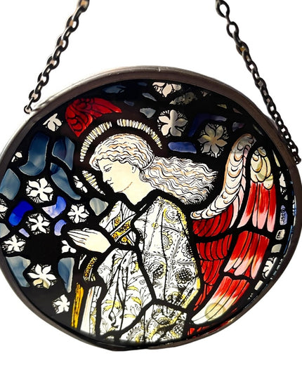 Vintage Artisan Handmade Angel stained glass window hanging