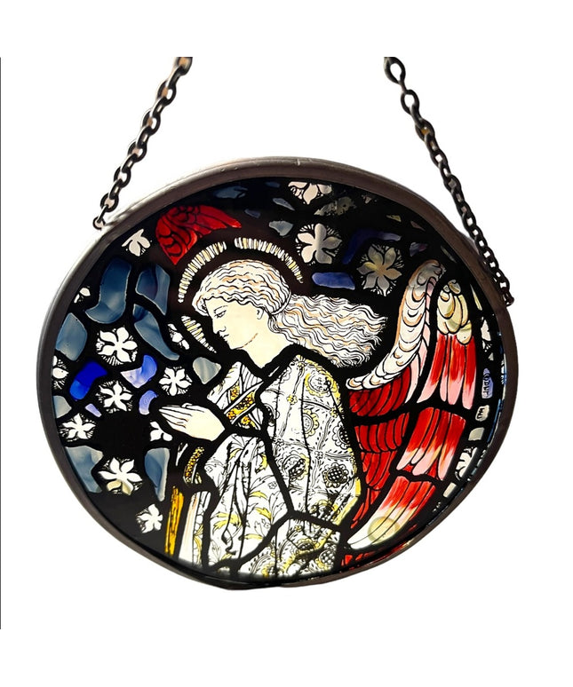 Vintage Artisan Handmade Angel stained glass window hanging