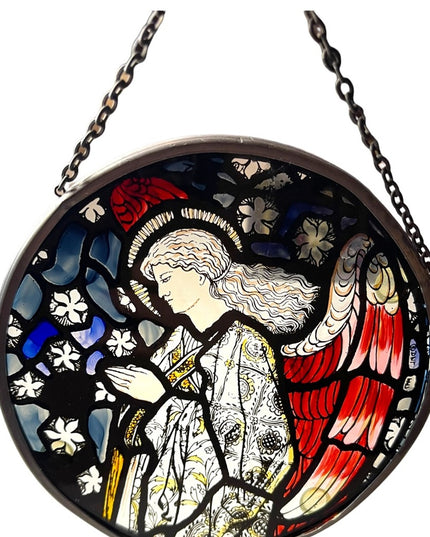Vintage Artisan Handmade Angel stained glass window hanging