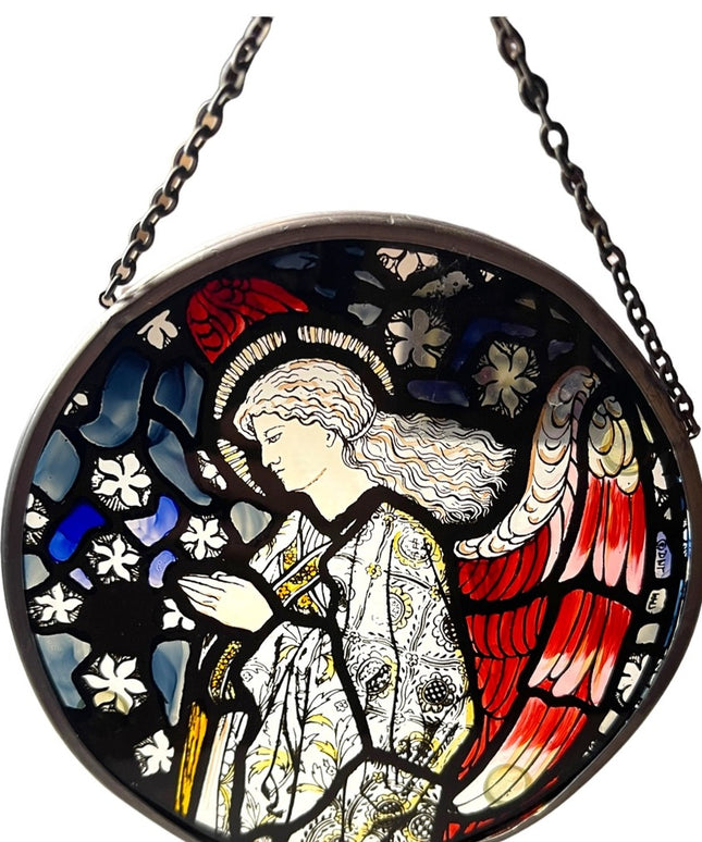 Vintage Artisan Handmade Angel stained glass window hanging