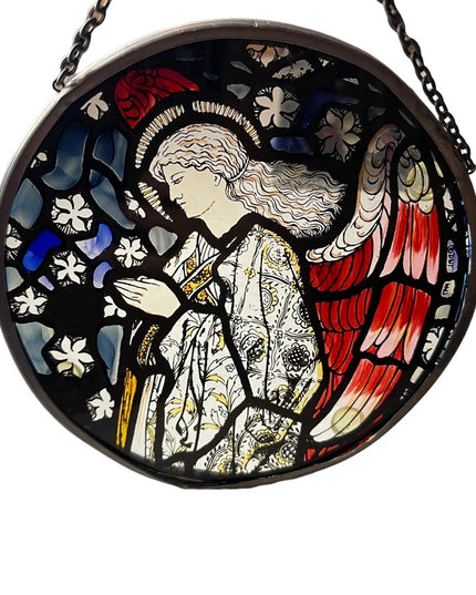 Vintage Artisan Handmade Angel stained glass window hanging