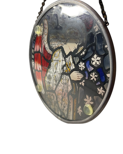 Vintage Artisan Handmade Angel stained glass window hanging