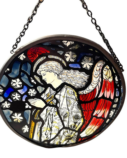 Vintage Artisan Handmade Angel stained glass window hanging