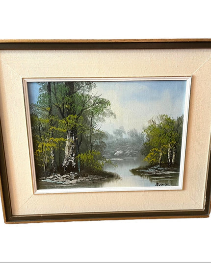 Vintage Signed oil painting Wood Frame Landscape BURKE Canvas