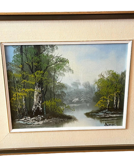 Vintage Signed oil painting Wood Frame Landscape BURKE Canvas