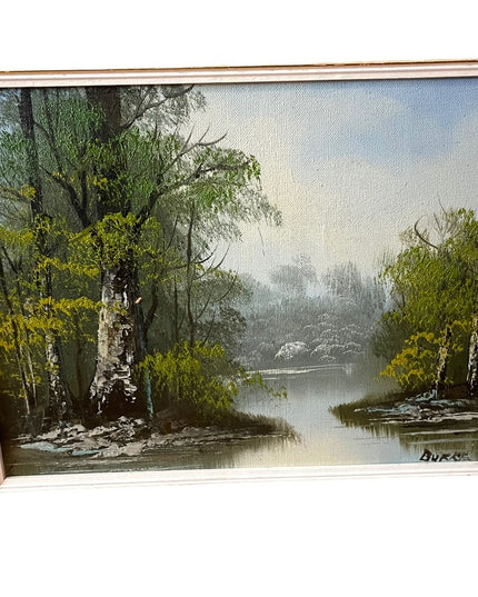 Vintage Signed oil painting Wood Frame Landscape BURKE Canvas