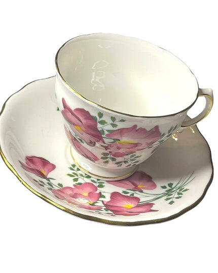 Vintage Royal Vale Pink floral flower tea cup & saucer bone china England