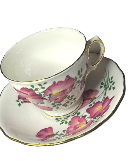 Vintage Royal Vale Pink floral flower tea cup & saucer bone china England