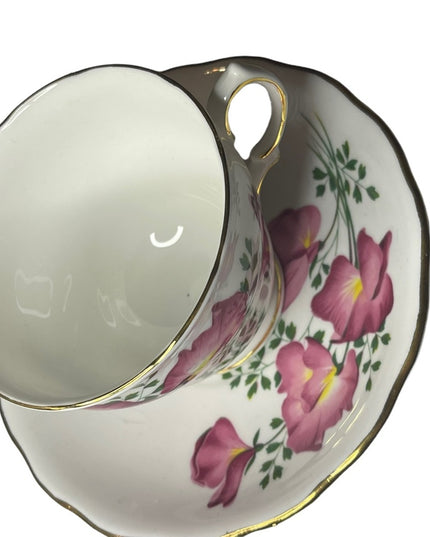 Vintage Royal Vale Pink floral flower tea cup & saucer bone china England