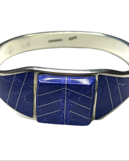 Vintage Blue Lapis Lazuli ZUNI Sterling silver 925 bangle bracelet orante inlay