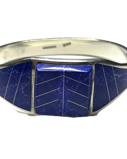 Vintage Blue Lapis Lazuli ZUNI Sterling silver 925 bangle bracelet orante inlay